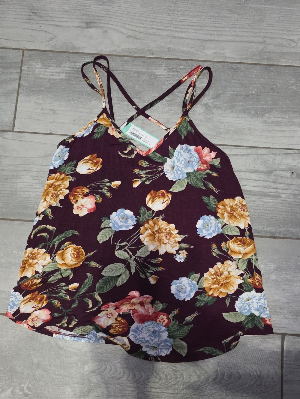 Papermoon Burgundy Floral Double-Criss-Cross Strap Camisole - Large